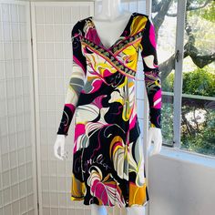 Mannequin 4 Nwt Emilio Pucci Silk Jersey Multi Colored Dress, 4. Nwt.Good Condition. 4 B; 34" Sl; 23" L; 38" Multi Colored Dress, Pucci Dress, Long Sleeve Jersey Dress, Black Silk Dress, Jersey Knit Dress, Long Sleeve Gown, Multi Dress, Multicolor Dress, Silk Mini Dress