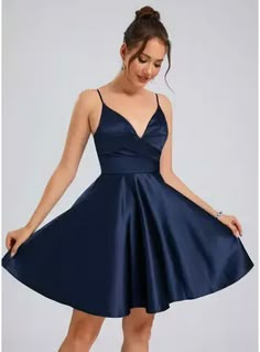 JJ's House Satin V-Neck Fall Spring Summer Winter A-line Back Zip Skater Dresses Simple Dark Navy Height:5.8ft（176cm） Bust:32in（82cm）Waist:24in（61cm）Hips:35in（89cm） No Special Offer Short Blue Spaghetti Straps Homecoming Dress. #JJ's House #Satin #VNeck #Fall #Spring #Summer #Winter #Aline #BackZip #SkaterDresses #Simple #DarkNavy #No #SpecialOffer #Short #Blue #SpaghettiStraps #HomecomingDress Blue Velvet Homecoming Dress, Dresses For School Formal, Junior Prom Dresses Short Simple, Blue Hoco Dress Short Flowy, Simple Navy Dress, Dark Blue Satin Dress Short, Winter Dance Dresses Formal, Short Semi Formal Dress, Hoco Dresses Not Tight