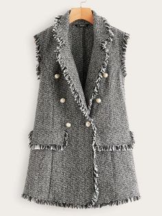 Tweed Vest Women, Tweed Vest Outfit Women, Chanel Vest, Tweed Fashion, Stile Hijab, Tweed Vest, Vest Blazer, Woman Suit Fashion, Elegante Casual