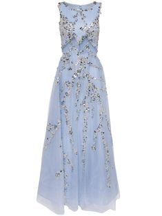 baby blue tulle overlay semi-sheer panels sequin embellishment bead embellishment crew neck sleeveless A-line skirt floor-length Medieval Dresses, Dress Reference, Gorgeous Images, Summer Gowns, Saiid Kobeisy, Chic Evening Dress, Gown Blue, Bead Embellishment, Tank Dresses