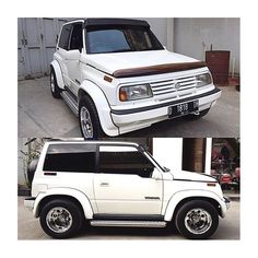 two pictures of the same vehicle in different stages of being painted white and then black