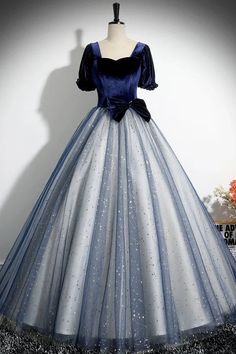 Character Outfit Design, Outfit Design Ideas, Ocs Outfits, Prom Dress A Line, Tulle Long Prom Dress, Ring Pillows, Party Dress Sale, Blue Party Dress, Satin Tulle