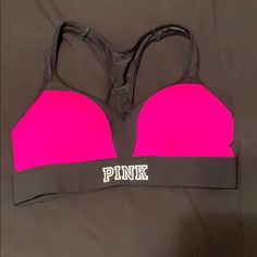 Nwot. Excellent Condition Casual Stretch Pink Bra, Sporty Fitted Pink Bra, Pink Fitted Gym Bra, Pink Fitted Sporty Bra, Sporty Pink Bra, Pink Compressive Sports Bra With Medium Support, Victoria's Secret Pink Bra, Victoria's Secret Stretch Low-cut Bra, Pink 4-way Stretch Sports Bra