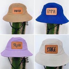 $13 each To order: 1-Name 2-Size 3-Hat Style 4-Font  Hat head circumference  XS 0-12M: 44-46 cm S 1-3Y: 46-50CM  M 4-10Y: 50-54CM Adjustable Bucket Hat For Play, Casual Bucket Hat For Play, Casual Brimmed Sun Hat For Play, Fun Wide Brim Hat With Adjustable Fit, Casual Wide Brim Sun Hat For Play, Personalized Casual Outdoor Hats, Casual Sun Hat With Curved Brim For Play, Cute Hats With Curved Brim For Outdoor, Cute Outdoor Hat With Curved Brim