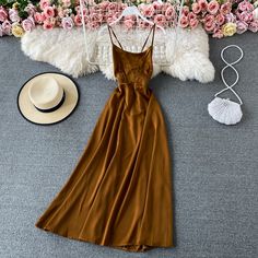 Name: super fairy dress, seaside vacation spaghetti strap dressMaterial:blendedColor:black,yellow,brown,blue,redFeatures:backless,sexySize(cm):S,M,L 1inch=2.54cmS:length:130,waist:70,bust:92M:length:131,waist:74,bust:96&ltbr/>&ltp&gtL:length:132,waist:78,bust:100</p>&ltbr/>&ltp&gtNote:Due to different measurement methods,there will be 1-3 error(unite:cm), please understand.</p>&ltbr/>&ltp&gtPlease check the size carefully when you choose i Cheap Brown Beach Dress, Brown Summer Beach Dress, Brown Mini Dress With Spaghetti Straps For Beach, Non-stretch Brown Beach Dress, Brown V-neck Beach Dress, Wattpad Character, Mustard Dress, Mustard Dressing, Spaghetti Strap Dress