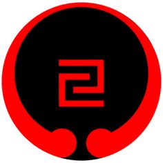 a red and black circle with the letter e in it