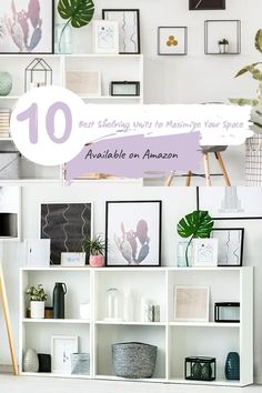 there is a shelf with pictures on it and the words 10 best selling items to manage your space available on amazon