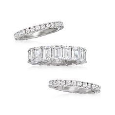 Ross-Simons - 11.65ct t. w. Cubic Zirconia Jewelry Set: Three Eternity Band Rings in Silver. Size 6. This trio of CZ eternity bands is the only set you need to sparkle! 11.65 ct. t. w. CZs illuminate three sterling silver bands from end to end, two featuring round brilliant-cut CZs and one boasting rectangular emerald-cut CZs. Wear one, two or all three stacked for a fabulous look at a very nice price. 1/2" wide when worn together. CZ eternity band set. CZ weights are diamond equivalents. Rings In Silver, Eternity Band Set, Silver Bands, Cubic Zirconia Jewelry, Eternity Band Ring, Cz Jewelry, Eternity Band, Sterling Silver Bands, Eternity Bands