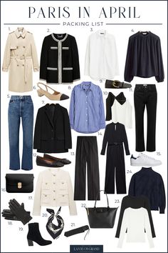 What to Pack for Paris in April | LaVieOnGrand Paris Spring Capsule Wardrobe, Spring Jackets For Women 2024, What To Pack For Paris, Capsule Basics, Paris In April, Parisian Outfits, Long Jackets For Women, Capsule Wardrobe Women, Capsule Wardrobe Casual