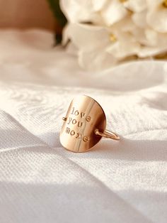 Quote Rings are an effortless way to wear personalized messages around your fingertip. Delicate and stackable Meaningful Stackable Anniversary Jewelry, Rose Gold 14k Gold Filled Rings For Anniversary, Meaningful Engraved Ring For Promise, Meaningful 14k Gold Jewelry For Anniversary, 14k Gold Filled Stackable Rings For Anniversary, Dainty Stamped 14k Gold Jewelry, Dainty 14k Gold Stamped Jewelry, Meaningful Rose Gold Jewelry For Anniversary, Adjustable 14k Gold Jewelry With Engraving Option