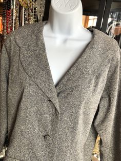 "Vintage Women's 50's Hand Crafted 2 Piece Suit, Navy Blue, Beige Grey Jacket and Long Skirt Suit Jacket Measurements 18\" Drop Shoulder 18 1/2\" Bracelet Sleeve 40\" Bust 38\" Waist 23\" Length in Back Skirt Measurements 29\" Waist 40\" Hips 26\" Length in Back In good used condition except for closure on top of zipper on skirt is missing. See last photo." Fall Career Long Sleeve Skirt Suit, Long Sleeve Skirt Suit For Career In Fall, Tailored Retro Outerwear For Office, Classic Wool Long Sleeve Skirt Suit, Classic Winter Skirt Suit For Career, Vintage Tweed Long Sleeve Jacket, Tailored Fall Skirt Suit With Pockets, Retro Fall Skirt Suit For Formal Occasions, Fitted Vintage Career Blazer