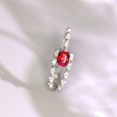 •Condition: Brand new•Center Stone: Natura Red Spinel from Burma, 0.6ct•Side Stone: Natural white diamond, round cut (VS1 clarity and F color), Natural Moonstone•Ring Weight: 2.44g (depend on the ring size)•Metal Purity: Optional Each piece is made-to-order with care and special attention to detail. all items are made with conflict-free diamonds and gems.Size: made to orderThe item will be gift wrapped and shipped.---------------------------------------------------------Available in :14k Rose or Red Diamond Ring With Accents In Fine Jewelry Style, Dazzling Ruby Ring With Diamond Accents, Exquisite Ruby Rings With Diamond Accents, Red Diamond Ring With Diamond Accents, Fine Jewelry Red Diamond Ring With Accents, Red Emerald-cut Diamond Accented Jewelry, Elegant White Gold Ruby Ring With Diamond, Red Emerald Cut Diamond Rings, Elegant Red Ruby Open Ring