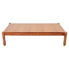 a wooden coffee table with two legs and a wood top on an isolated white background