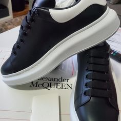 Brand New Classic Black Custom Sneakers With Studded Outsoles, Black Sneakers For Streetwear, Stylish Black Sneakers For Streetwear, Luxury Black Low-top Custom Sneakers, Black Low-top Formal Custom Sneakers, Black Lace-up Custom Sneakers In Calf Leather, Luxury Black Lace-up Custom Sneakers, Black Calf Leather Sneakers With Contrasting Heel, Luxury Black Custom Sneakers For Formal Occasions