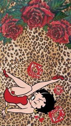 a painting of a woman laying on top of a leopard print