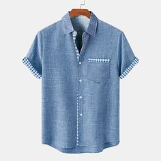 Season:Summer; Fabric:18.6% Linen Fabric  18.2% Regenerated Fibre; Sleeve Length:Short Sleeve; Look After Me:Machine wash,Washable; Gender:Men's; Style:Vintage,Casual; Elasticity:Inelastic; Tops Type:Shirt,Beach Shirt,Linen Shirt; Occasion:Daily Wear,Holiday,Home; Pattern:Plaid; Neckline:Turndown; Listing Date:07/03/2024 Cotton Half Sleeve Shirt For Beach, Casual Collar Cotton Short Sleeve Shirt For Beach, Casual Collar Short Sleeve Cotton Shirt For Beach, Casual Half Sleeve Summer Shirt, Solid Color Short Sleeve Summer Shirt, Casual Collar Summer Tops With Pockets, Summer Tops With Pockets And Casual Collar, Short Sleeve Button-up Shirt With Pockets For Summer, Solid Short Sleeve Camp Shirt For Summer