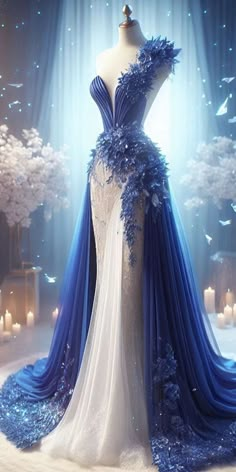 Blue Gala Dress, Winter Gown, Pageant Evening Gowns, Magical Dress, Dreamy Gowns, Mode Tips, Gown For Women, Fantasy Dresses