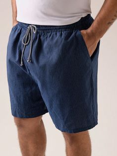 Men's Plus Size Casual Woven Striped Mid-Waist Drawstring Straight Shorts, Summer And Daily Wear Going Out Casual Color Block Shorts, For Husband, Boyfriend Gifts Blue Casual   Woven Fabric Plain Straight Leg Non-Stretch  Men Plus Size Clothing, size features are:Bust: ,Length: ,Sleeve Length: Beachwear Bottoms For Leisure With Short Length, Beachwear Bottoms For Leisure, Short Length, Short Beachwear Bottoms For Leisure, Short Length Beachwear Bottoms For Leisure, Casual Beachwear Bottoms With Elastic Waistband, Beachwear Bottoms With Elastic Waistband For Leisure, Cotton Beachwear Bottoms For Leisure, Mode Casual, Men Plus Size