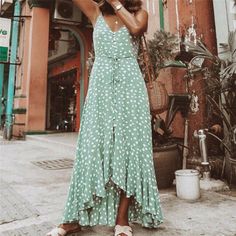 Fashion Polka Dot Dress Women Sleeveless Loose Sundress Casual Maxi Dresses for Women Party Clothes Woman Dress Bohemian Dress Áo Blu, Ruffle Long Dress, Girls Maxi Dresses, Polka Dot Maxi Dresses, Beach Maxi Dress, Maxi Robes, Style Maxi Dress, Boho Maxi Dress, Bohemian Dress