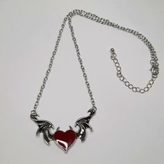 This Killer Necklace Is New Never Worn Beautiful Dark Red Heart With Some Pretty Wild Looking Wings. Don't Forget To Bundle To Make Shipping Worth While Tags Women's Teens Devil Necklace Heart Horns Wings Dark Goth Witch Halloween Satan Emo Punk Rock Metal Red Neckless, Dark Red Heart, Turquoise Seed Bead Necklace, Pngtuber Model, Mystical Necklace, Goth Witch, Delicate Choker, Red Devil, Long Statement Necklace