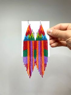 Colorful Beaded Earrings Fringe Seed Bead Earrings Multicolor - Etsy Ukraine Beaded Multicolor Chandelier Earrings, Multicolor Tiny Beads Drop Earrings, Multicolor Beaded Chandelier Earrings, Multicolor Dangle Jewelry With Tiny Beads, Colorful Dangle Beaded Earrings, Colorful Tiny Beads Dangle Earrings, Multicolor Beaded Drop Earrings With Beaded Chain, Multicolor Dangle Beaded Earrings With Tiny Beads, Multicolor Beaded Dangle Chandelier Earrings