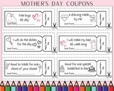 mother's day coupons with pencils and crayons