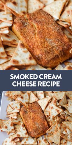 baked crackers and cheese on a plate with the words, smoked cream cheese recipe