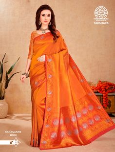 Product Name = Designer Kanjivaram Silk Women's Saree Color - Red Length - 6.30  Meter Contains - blouse piece incluced  Fabric - Soft Silk  Care Instruction - Dry clean Note - Please contact us for any query . Orange Anarkali Sets With Zari Weaving, Orange Banarasi Silk Set With Pallu, Traditional Orange Churidar For Navratri, Orange Blouse Piece For Puja During Navratri, Orange Banarasi Silk Set For Puja, Traditional Unstitched Churidar For Festivals, Orange Sets With Zari Weaving For Puja, Anarkali Style Orange Choli With Zari Weaving, Traditional Orange Banarasi Silk Set