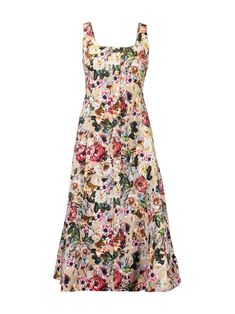 multicolour stretch-cotton all-over floral print fabric-covered buttons scoop neck front button fastening sleeveless A-line skirt straight hem mid-length Midi Dress Pink, Skirt Straight, Adam Lippes, Floral Print Fabric, Floral Print Midi Dress, Pink Midi Dress, Printed Midi Dress, Casual Summer Outfits, Dress Pink