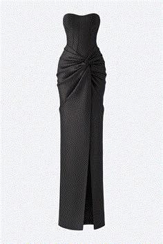 Made from luxurious crepe fabric, this strapless knotted dress is perfect for formal events. It cinches at the waist for a flattering silhouette and has a floor length hemline. The overall design is sophisticated and timeless. Strapless Dress With Jacket, Black Bridesmaids Dresses, Sweetheart Corset, Maid Of Honour Dresses, Bodycon Maxi Dress, Ankle Length Dress, Maid Of Honour, Full Dress, Square Neck Dress