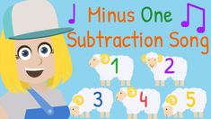 a cartoon character is surrounded by sheep and music notes with the words minus one subtraction song