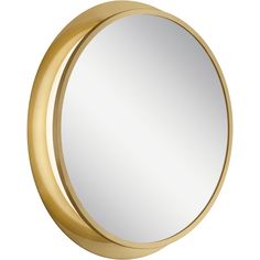 a round mirror with a gold frame