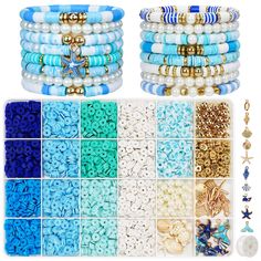 PRICES MAY VARY. Stylish Clay Beads Set - The fresh blue matches perfectly with most other colors, such as white, silver, gold or brown, for a harmonious and natural look. These blue beads can be easily incorporated into your creative work to add a touch of elegance. High-Quality Material - This clay beads bracelet making kit is made from eco-friendly, non-toxic premium polymer clay. It is soft and easy to mold, perfect for creating various handmade jewelry pieces. Unlimited DIY Creativity - This polymer clay bead kit is perfect for family crafting, parent-child activities, or group gatherings, inspiring creativity and imagination. Multi-Functional Craft Set - Perfect for creating a range of handcrafted items such as bracelets, necklaces, earrings, and mobile phone pendants. No special ski Bracelets Clay Beads, Bracelets Clay, Clay Beads Bracelet, Functional Crafts, Girly Christmas Gifts, Child Activities, Bracelet Making Kit, Beads For Bracelets, Blue Clay