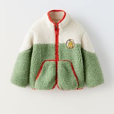 Nwt Zara Kids Embroidered Avocado Faux Shearling Jacket Cute Warm White Outerwear, White Sherpa Fleece Jacket For Winter, White Embroidered Hooded Outerwear, White Sherpa Fleece Jacket With Fleece Lining, Cute Green Fall Outerwear, Warm White Outerwear For Spring, White Sherpa Fleece Jacket With Pockets, Cute White Outerwear For Fall, Cute White Outerwear With Fleece Lining