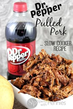 an advertisement for dr pepper pelleted pork with two apples and a bottle of soda