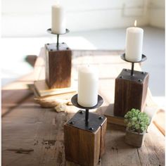 Recycled Candle Holders (Set-3)-Lighting | Iron Accents Lamps Boho, Recycle Candles, Candle Dish, Modern Mirrors, Wood Furniture Design, Rustic Coastal, Reclaimed Wood Projects, Rustic Candle Holders, Bohemian Rustic