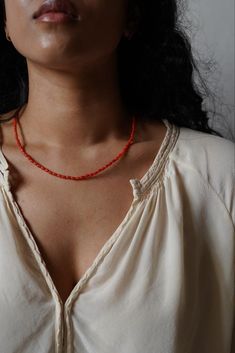 Throughout the world , sea washed coral remnants became amulets and talismans , often for protection. This is a stoke of power but with a strong sense of center and grounding Measurement : 16 inch + 2 inch extender Artisan Single Strand Orange Beaded Necklace, Spiritual Orange Beaded Necklace, Bohemian Orange Single Strand Beads, Spiritual Red Coral Necklaces With Polished Beads, Spiritual Red Coral Necklace With Polished Beads, Adjustable Coral Necklace With Polished Beads, Adjustable Single Strand Beaded Necklace In Red Coral, Artisan Hand-strung Red Coral Necklace, Orange Red Coral Gemstone Beaded Necklace