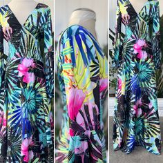 Gorgeous Maxi Dress With An Open Back And Long Sleeve. This Is A Very Beautiful Dress That Can Be Used For An Occasion Or For Vacation. Tropical Floral Design , Stretchy Waist Area. Pit To Pit 17 Inches, Length Is 60. V Neck. This Is Truly A Stunning Piece!!! New, New Condition With Tags! V-neck Tropical Print Multicolor Dress, Multicolor Floral Print A-line Maxi Dress, Colorful Floral Print V-neck Maxi Dress, Multicolor Long Sleeve Summer Maxi Dress, Blue Tropical Maxi Dress For Spring, Colorful V-neck Dress With Floral Print, Multicolor Vibrant Print V-neck Maxi Dress, V-neck Multicolor Maxi Dress With Vibrant Print, Multicolor V-neck Maxi Dress With Vibrant Print