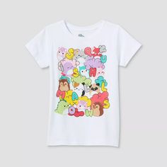 Girls' Squishmallows Short Sleeve Graphic T-shirt - Red : Target White Character Print Top For Sleepovers, Playful Funny Print T-shirt For School, Fun White Tops For Sleepover, Playful Cartoon Print Top For Sleepover, Playful Cartoon Print Tops For Sleepover, Casual Character Print Tops For Sleepover, Casual Tops With Character Print For Sleepovers, Playful Multicolor T-shirt With Character Print, Fun Cartoon Print Tops For Sleepovers