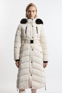 Be Protected From The Elements In Our Puffer Coat, Made In High Quality, Thick, Padded Fabric Stuffed With Luxurious Faux Down, Featuring A Quilted Design, And Cinched, Belted Detailing At The Waist. Wear It Over Any Outfit, Whether Heading Out For A Wintery Walk Or To The Office. Faux Down Padded Belted Hooded Puffer Coat High Quality, Thick, Faux Down Padding Comfortable, Relaxed Silhouette Textured, Padded Detailing Belted Waistline Pocket Features Faux Fur Lined Hood Warm, High Neckline Long Winter White Puffer Jacket With Double-lined Hood, Fitted Beige Puffer Jacket For Winter, Fitted Winter White Outerwear With Detachable Hood, Fitted Hooded Outerwear In Winter White, Petite Work Outfits, Petite Wedding Guest Dresses, Plus Size Workwear, Long Puffer Coat, Petite Coat