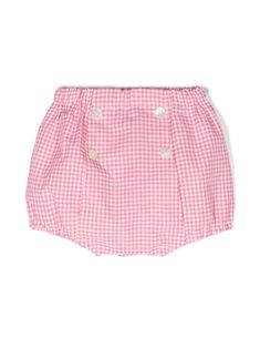 hot pink/white cotton poplin texture gingham check print decorative button detailing elasticated waistband slip-on style thigh-length elasticated hem Pink Houndstooth, Dress With Jean Jacket, Gingham Shorts, Baby Boy Accessories, Dolce And Gabbana Kids, Gingham Check, Stella Mccartney Kids, Suits Coats, Skirted Swimwear