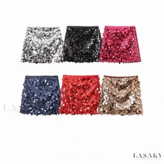 Lasaky - Chic High-Waisted Sequined Pleated Skirt Mini Skirt Party, Mini Skirt Fashion, Y2k Skirt, Party Kleidung, Wrap Around Skirt, A Line Mini Skirt, Sequin Mini Skirts, Half Skirt, Elegant Skirt