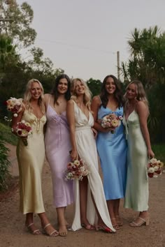 four bridesmaids pose for a photo in their dresses