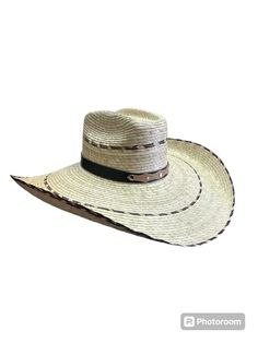 ONE MEXICAN PALM COWBOY HAT 20" APROX WHOLE  DIAMETER  8" HEAD CIRCUNFERENCE  100% Palm Leaf HANDMADE  ARTESANAL  COWBOY Hat Style  Handmade by artisans in GUANAJUATO  Mexico  Made from Palm leafs. These hats are individually hand crafted by artisans  Great for Everyday Use Inner Elastic Band to help with the one size fits most Handmade Western Panama Hat For Country Events, Western Straw Hat For Country Events, Western Panama Hat With Flat Bill For Country Events, Western Straw Hat For Country Events With Flat Bill, Brimmed Straw Ranch Hats, Western Straw Hat With Flat Bill For Country Events, Country Style Straw Hat For Western-themed Events, Western Style Flat Bill Panama Hat For Country Events, Western Flat Bill Hat For Rodeo