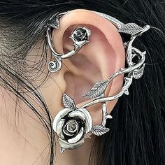 Gender:Women's; What's in the box:Ear Cuff; Types:Ear Cuffs; Holiday:Halloween,Carnival,Mardi Gras; Style:Punk Gothic; Material:Alloy; Age Group:Adults'; Characters:Elf,Rose,Flower Fairy; Listing Date:08/28/2023 Cuff Piercing, Flower Ear Cuffs, Elf Ear Cuff, Fairy Ears, Rose Vine, Gothic Rose, Flower Ear, Elf Ears, Wrap Earrings