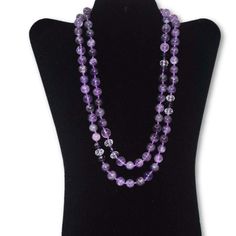 Amethyst gemstone with rhinestones beaded women's necklace. Custom made beautiful 10mm handmade necklace with ascended with silver-toned rhinestone. This necklace is individually knotted and fit for a beautiful female gift. Amethyst, a stone traditionally worn to guard against drunkenness and to instill a sober mind. Amethyst is the world's most popular purple gemstone. It is a purple color variety of quartz and has been used in personal adornment for over 2000 years. It is the birthstone of Feb Elegant Amethyst Beaded Necklaces For Healing, Elegant Amethyst Beaded Necklace For Healing, Elegant Lavender Beaded Necklace With Gemstones, Elegant Crystal Healing Necklaces With Round Beads, Elegant Amethyst Round Bead Necklaces, Elegant Round Beads Crystal Necklace For Healing, Elegant Amethyst Necklaces With Round Beads, Elegant Necklaces With Round Amethyst Beads, Elegant Lavender Beaded Necklace With Natural Stones