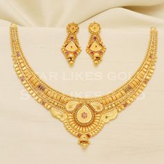 22kt yellow gold handmade necklace jewelry from Rajasthan India. Brand- StarLikesGoldIndia Weight- 25.31 grams approx. Metal- yellow gold real gold. Metal purity- 22 Karat. Max Length - Necklace 5 inches approx. Earrings - 4 centimeter approx Max Width- Necklace 4.3 centimeter approx. Earrings - 1.7 centimeter approx Condition- excellent brand new Please feel free to ask if you have any query. Intricate Design 22k Gold Necklace, 22k Yellow Gold Necklaces For Diwali, 22k Yellow Gold Necklace For Diwali, Hand-set 22k Gold Necklace, Elegant 22k Gold Hand-set Necklaces, Gold Handmade Necklace, Elegant Gold Necklace, Handmade Gold Necklace, Gold Jewels Design