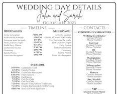 the wedding day details for each bride and groom