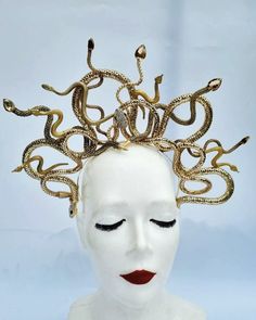 Snake Headdress, Costume Medusa, Medusa Cosplay, Fantasy Headdress, Medusa Snake, Medusa Costume, Crown Headpiece, Gold Headpiece, Rhinestone Crown