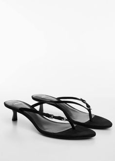 Heeled sandal with buckle detail -  Women | Mango USA Kitten Heels Outfit, Rainbow Heels, Mango Shoes, Black Heeled Sandals, Slippers Heels, Black Kitten Heels, Inspo Fits, Black Shoes Heels, Kitten Heel Sandals